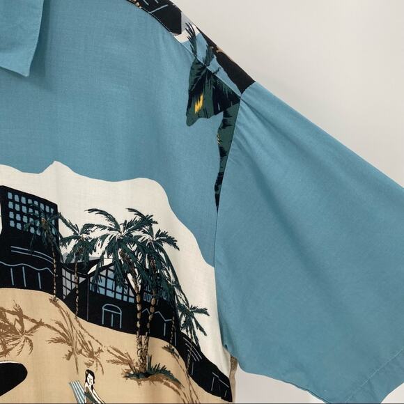 Blue brown Hawaiian shirt beach scene size large - Picture 4 of 10